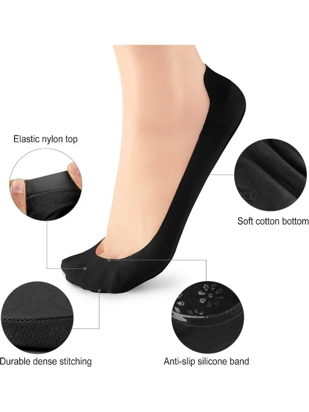 🧦Women's All Black No Show Socks Liner Ultra Low Cut Non Slip Socks for Flats